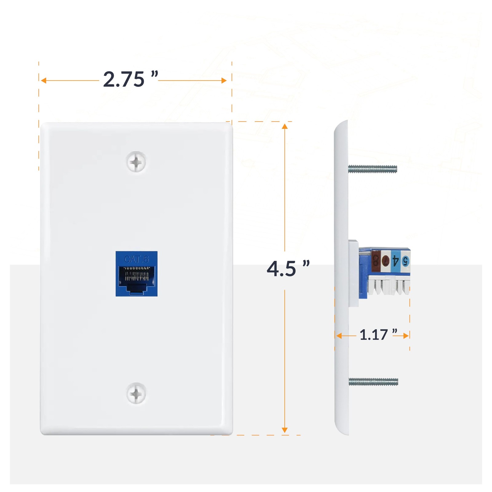 Ethernet Wall Plate, White, 1Pack