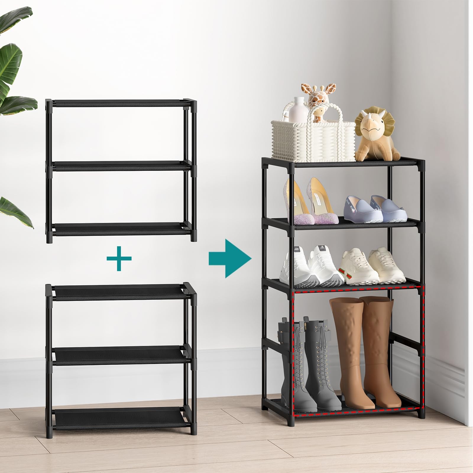 3 Tier Extra Small Shoe Rack (16.3" Wide), Narrow Stackable Shoe Shelf for Ki...