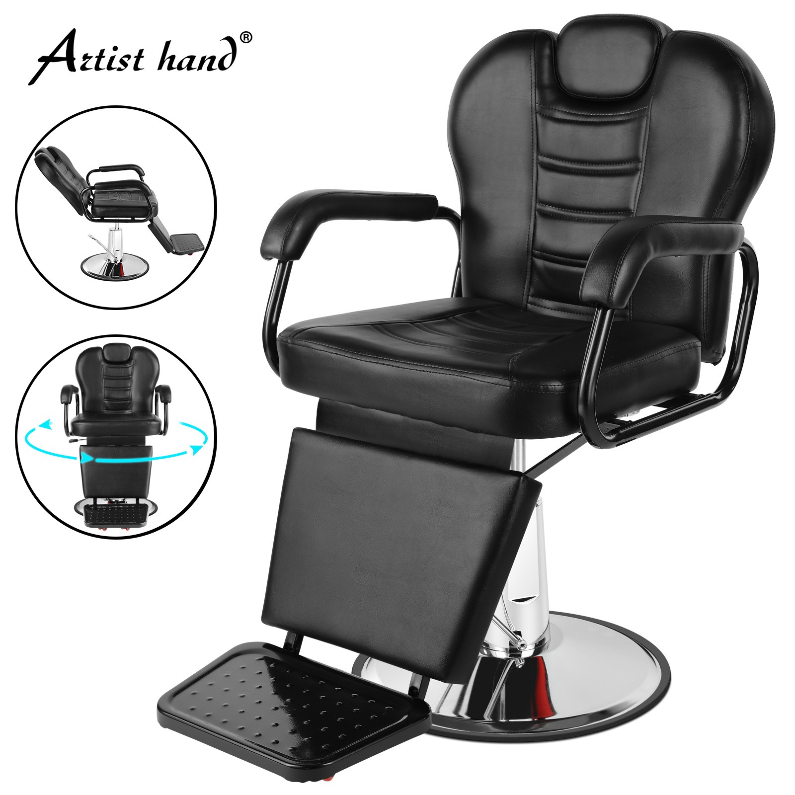 Hydraulic Black Recliner Barber Chair Salon Hair Beauty Styling Shampoo Spa