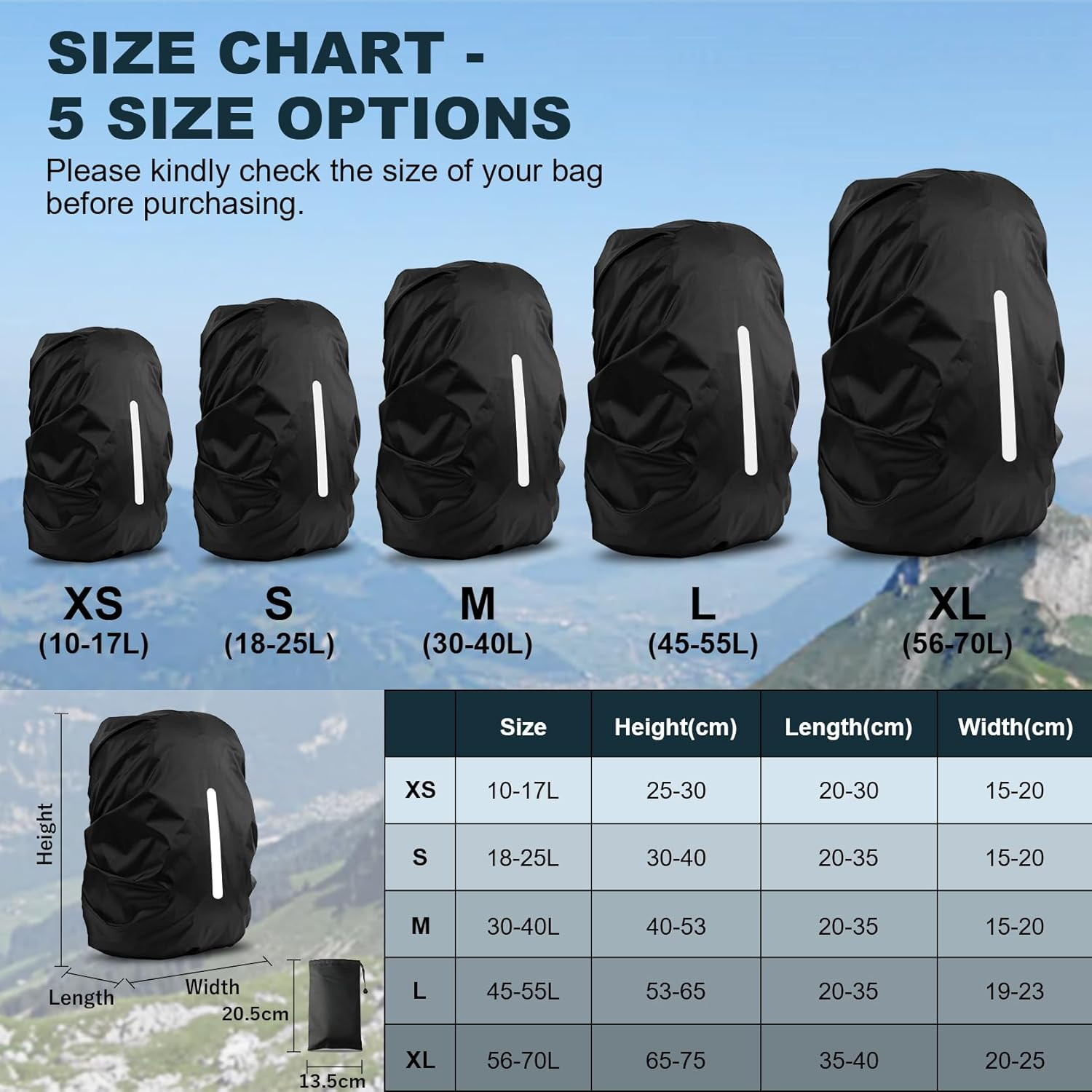 2 Pack Waterproof Rain Cover for Backpack, Reflective Rainproof Protector for An