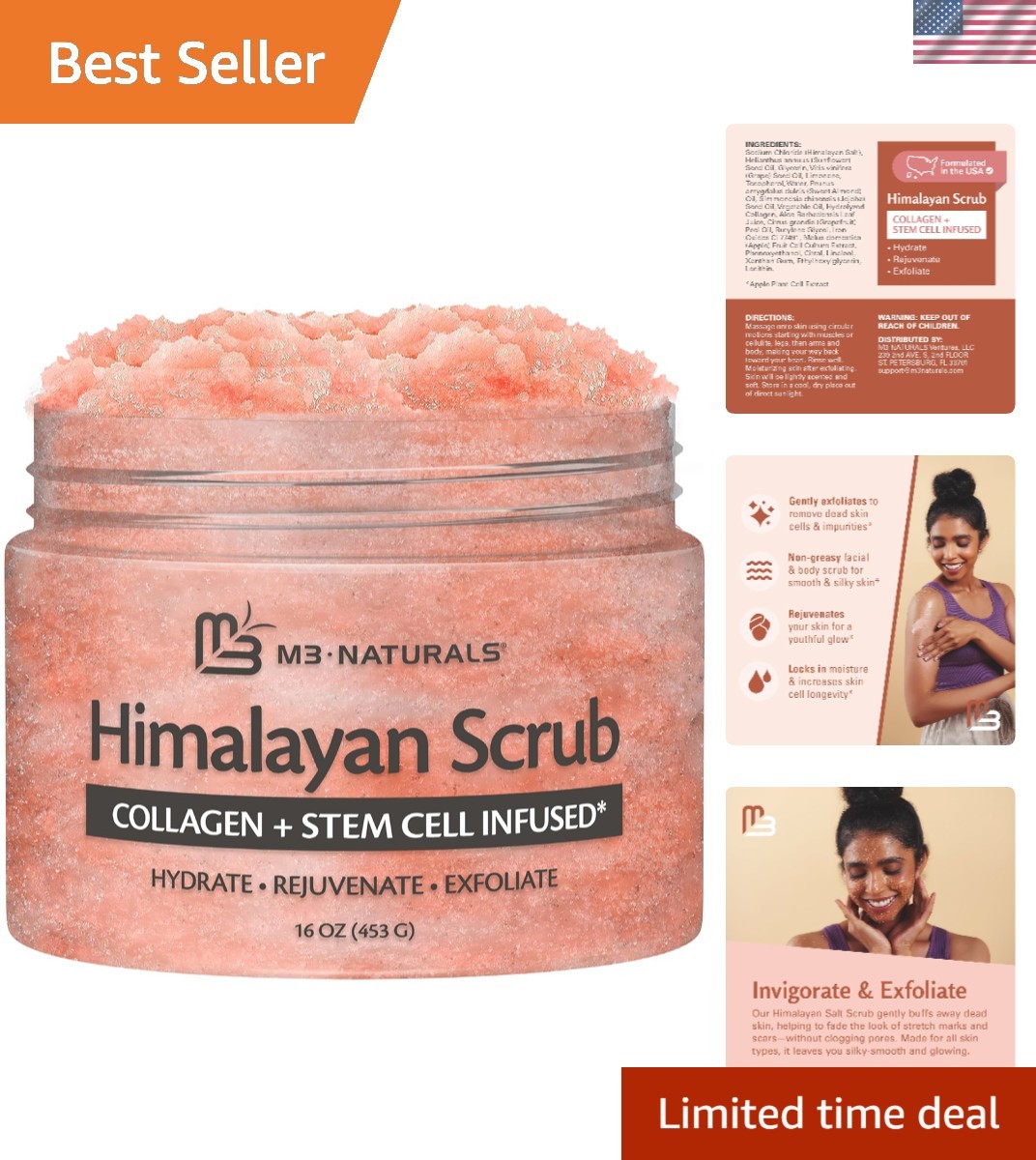 Himalayan Salt Scrub, Face, Foot, and Body Exfoliator with Collagen and Stem ...