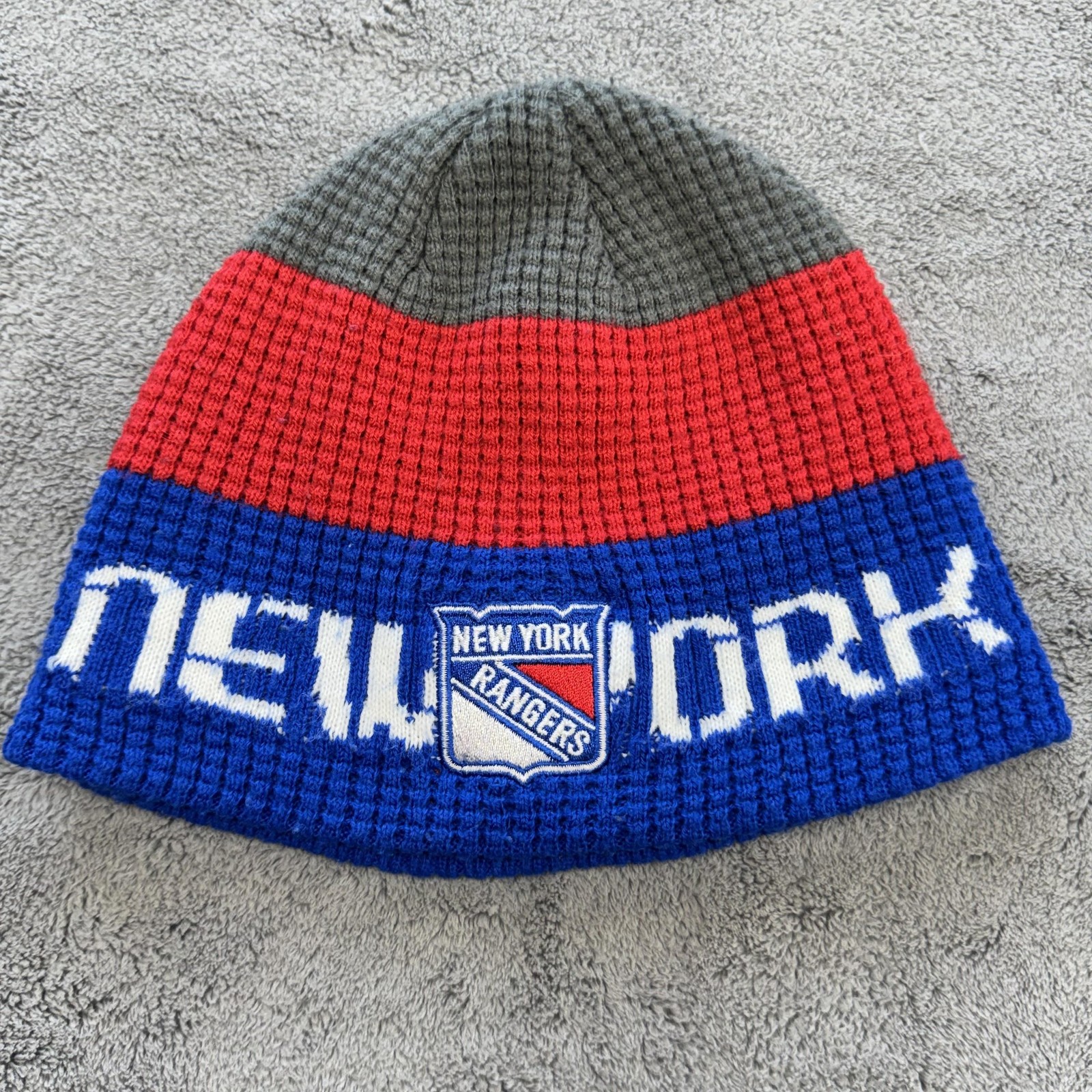 NHL Hat Beanie Boys One Size Multicolor New York Rangers Logo Knit Acrylic