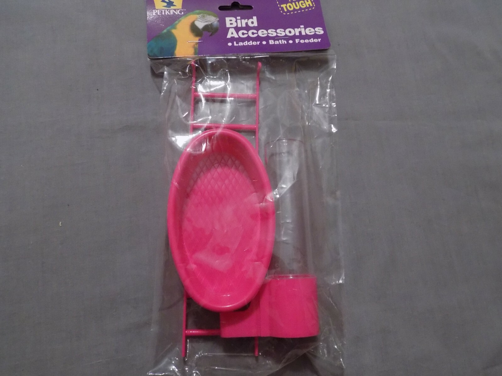 Pet King Colorful Red Bird Accessories Ladder Bath Feeder Pet Cage NEW!