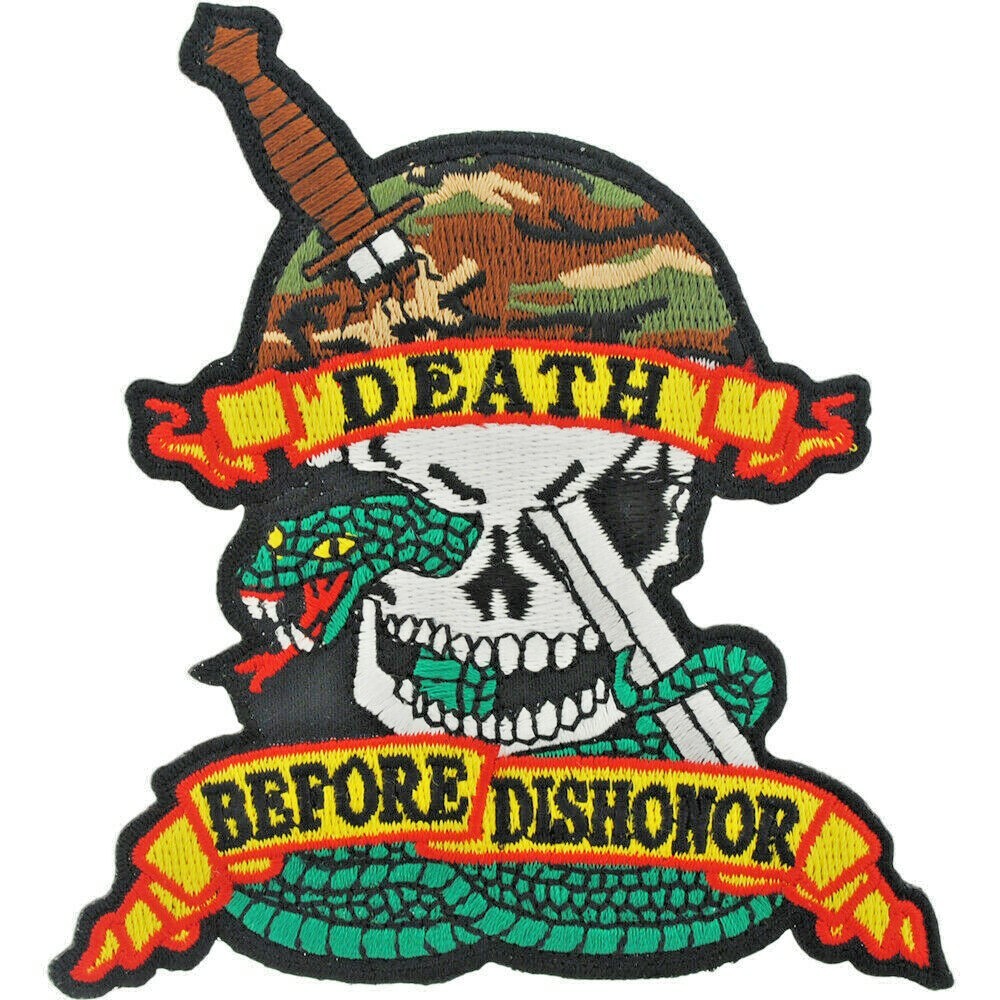 DEATH BEFORE DISHONOR SKULL/SNAKE Embroidered Shoulder Patch 4-1/16" (0530)