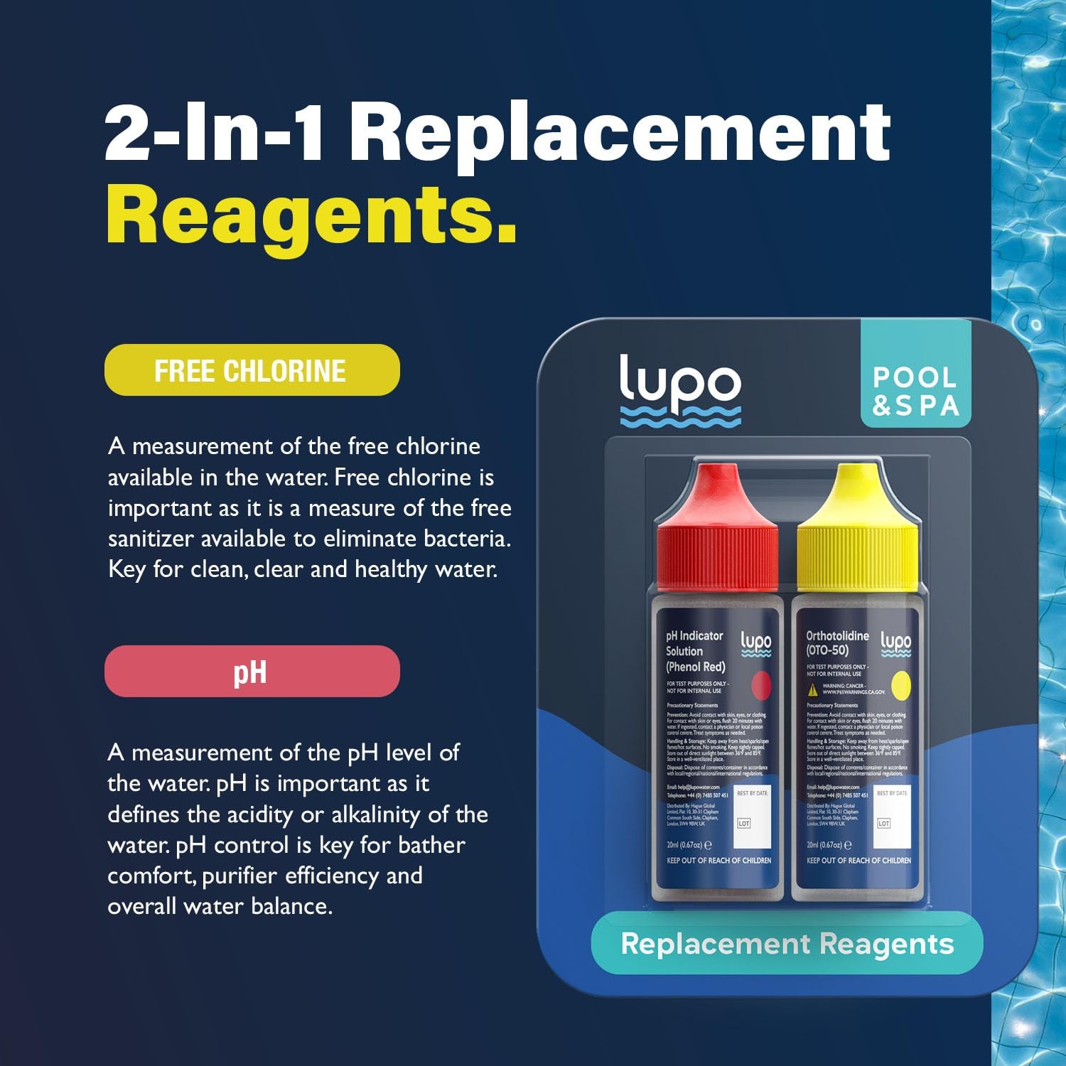 Lupo 2-in-1 Pool Test Kit Replacement Reagents | Refill Solutions