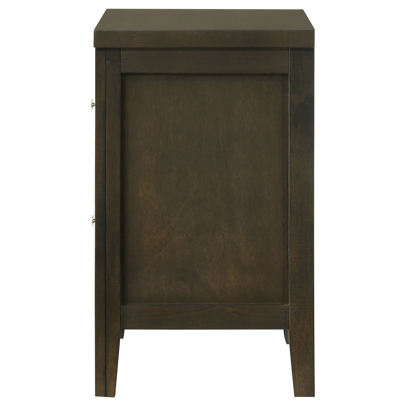 Clement Dark Cocoa 2 Drawer Nightstand, Wooden Bedside Table with Metal Handles