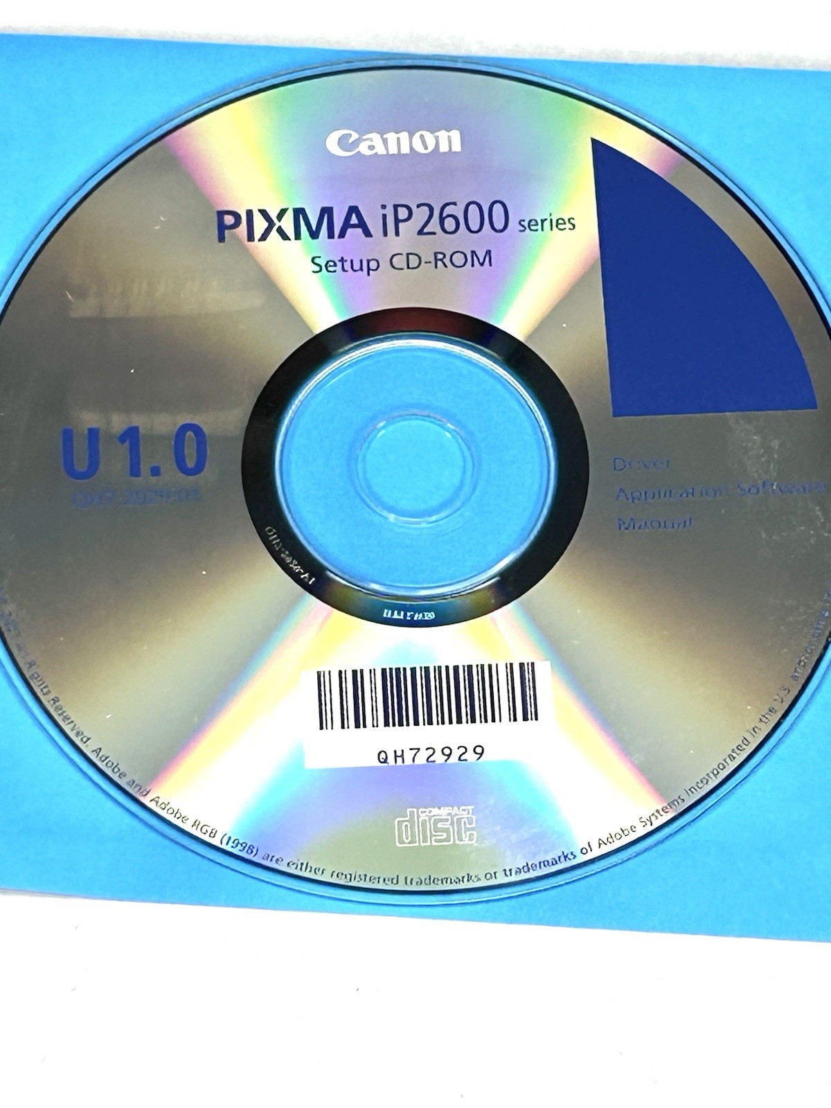 Canon PIXMA iP2600 Series Setup CD-ROM Driver Software U 1.0 QH72929 - Disc Only