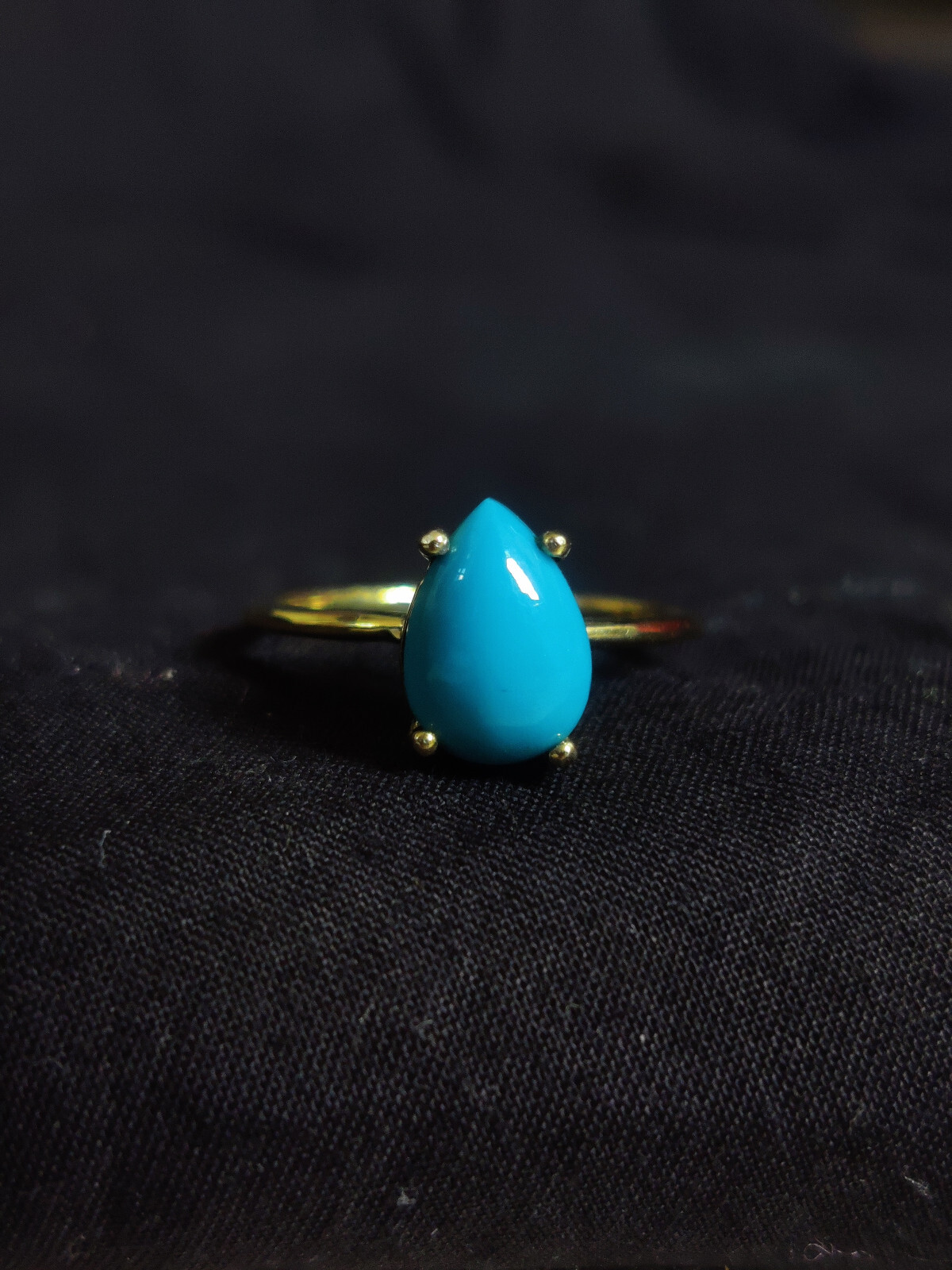 925 Sterling Silver Ring*Sleeping Beauty Turquoise Pear Cab Ring*Gold Ring TR710