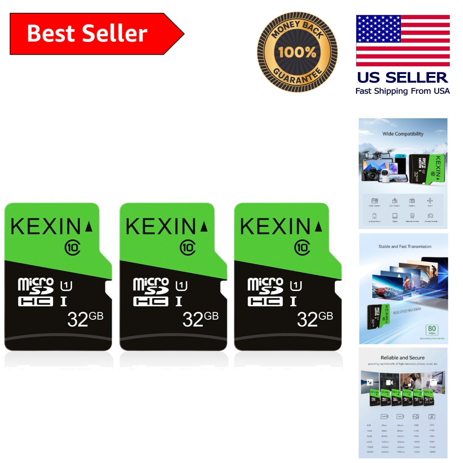 Superior 32GB Micro SD Card 3 Pack - Full HD Recording & High Transfer Speed
