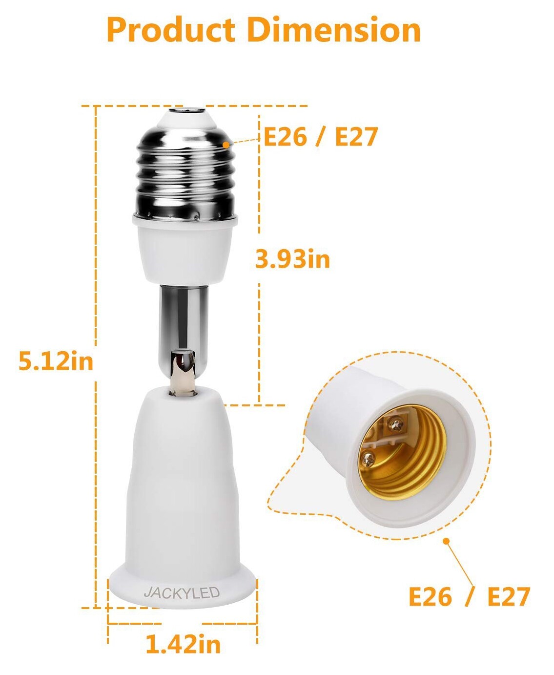 2 Pack E26/E27 Light Socket Extender 4.5 Inch Extension Adjustable Vertical 90°