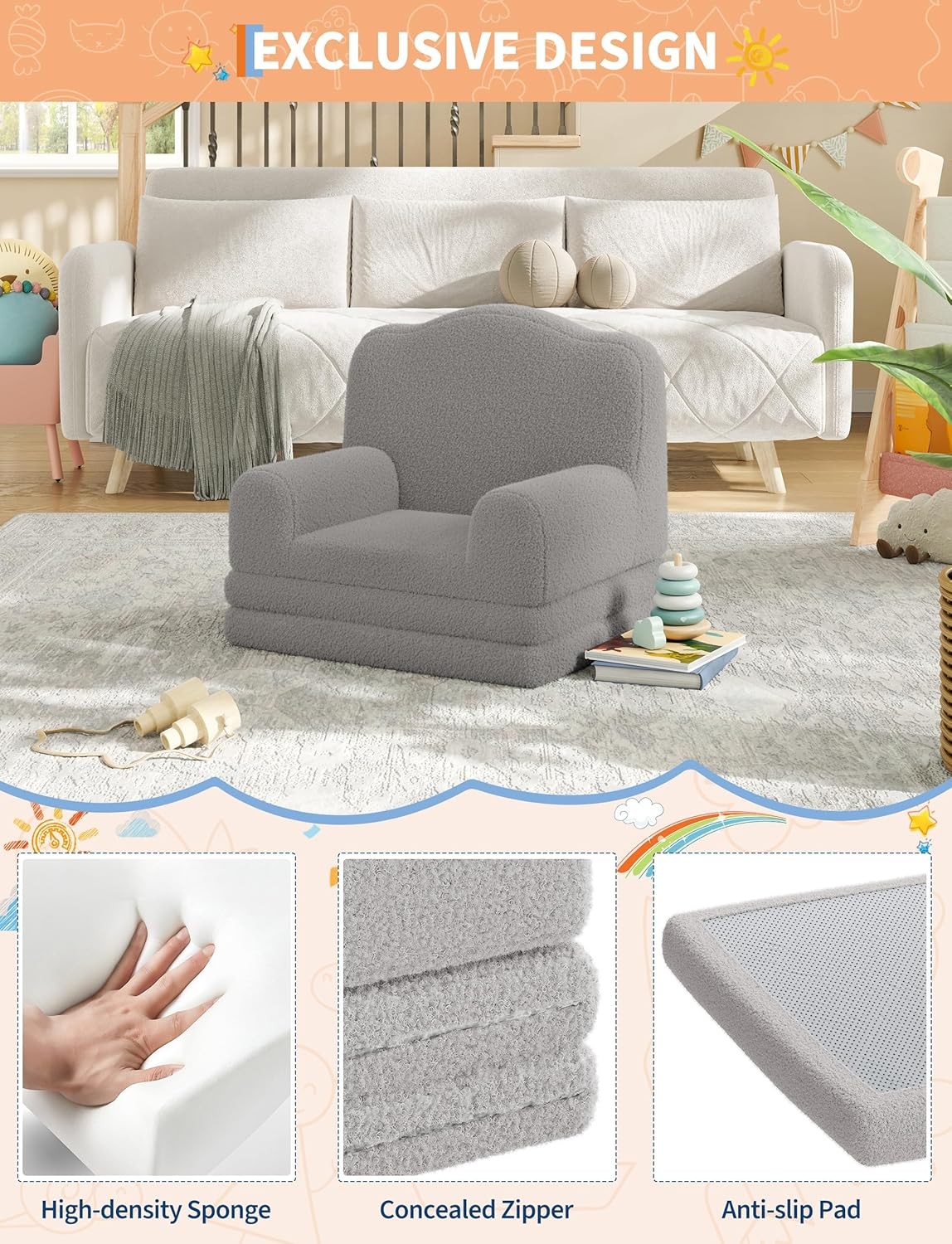 Kids Couch 2in1 Comfy Toddler Couch Fold Out Convertible Sofa Lounger Kids Chair