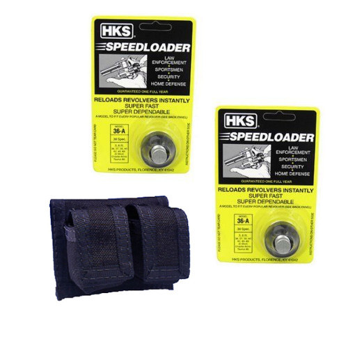 HKS 36-A Speedloader 357 Magnum Fits S&W J Frame Taurus 605  Two w/ CASE / Pouch