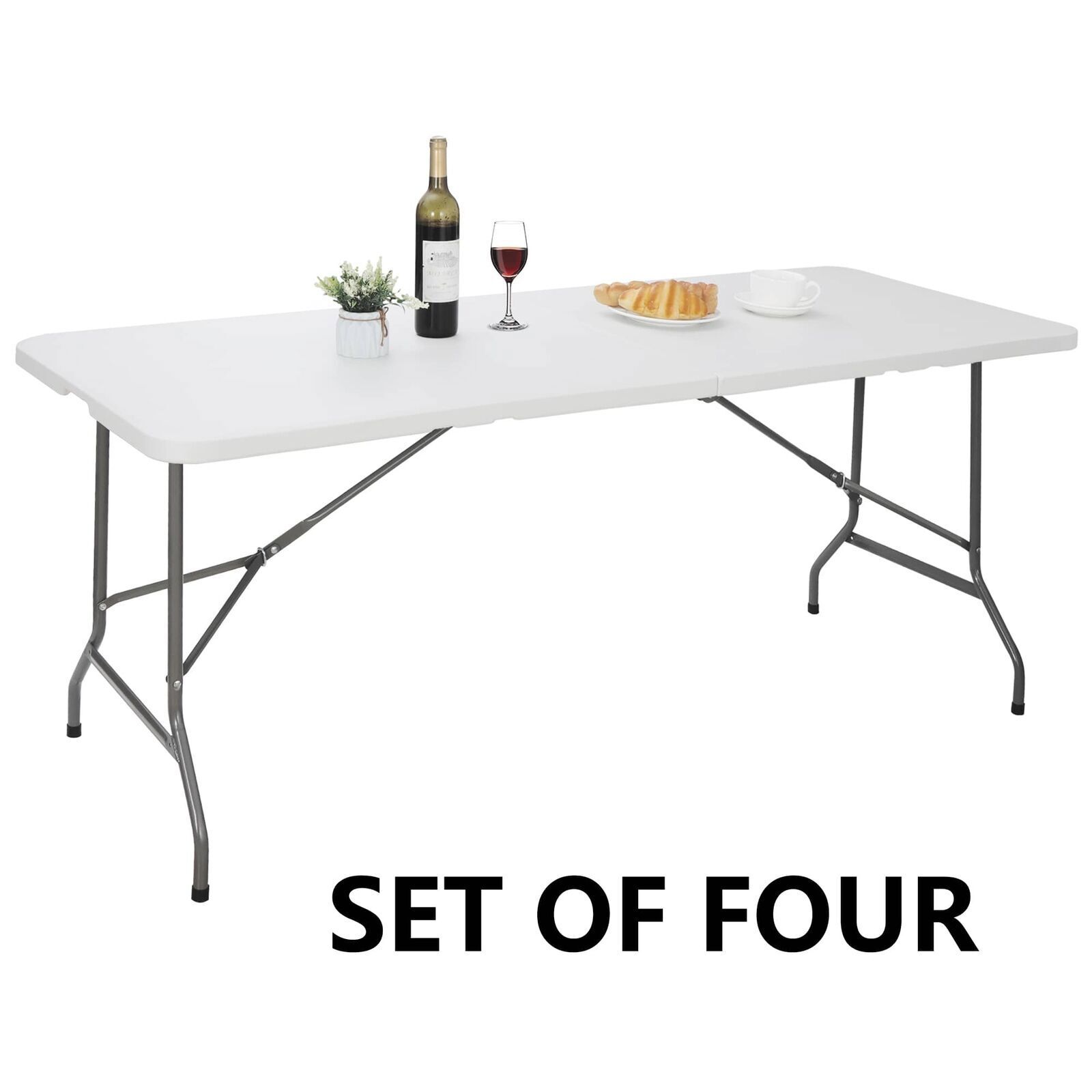 4x Plastic Portable Folding Table Outdoor Indoor Camping Party Fold-in-Half 6FT