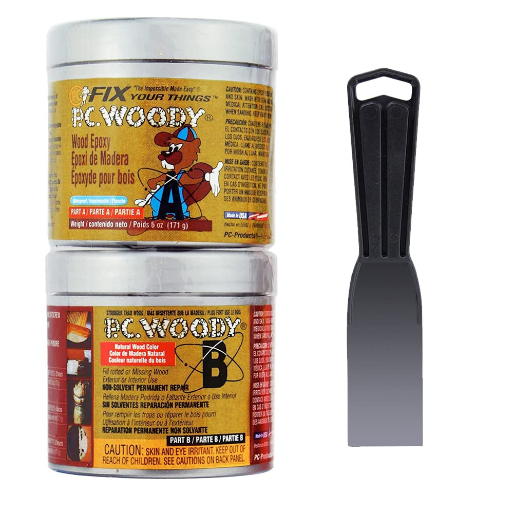 Pc-Woody Wood Repair Epoxy Paste Kit with Mixing Tool, Two-Part 6 Oz in Two Cans