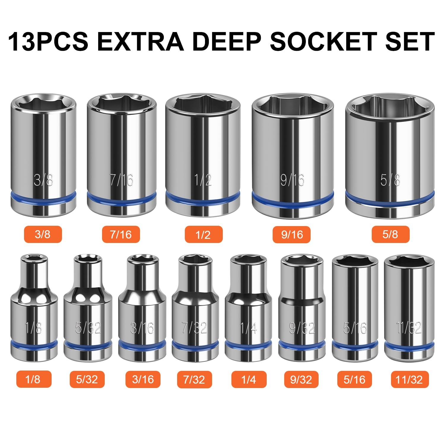 1/4" Drive SAE Master Socket Set, 13-Piece Shallow Hex Socket Set (1/8" - 5/8...