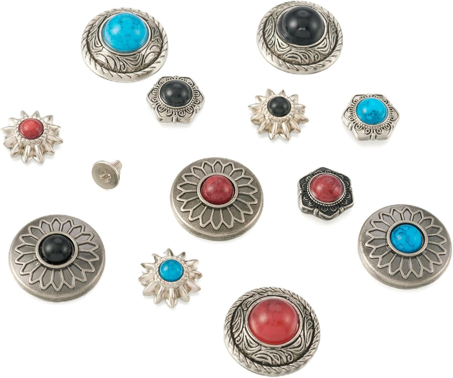 24 Sets Conchos for Leather Sunflower Decorative Rivets Studs 13-20Mm Turquoise