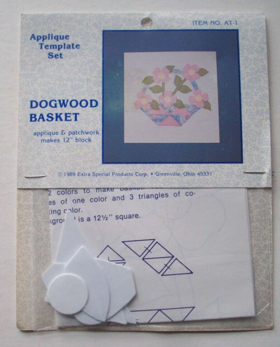 Dogwood Basket applique plastic quilt template set unopen