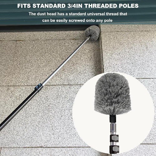 2 Pack Twist-On Cobweb Duster Head, F1ts Standard 3/4 inch Threaded Poles, Attac