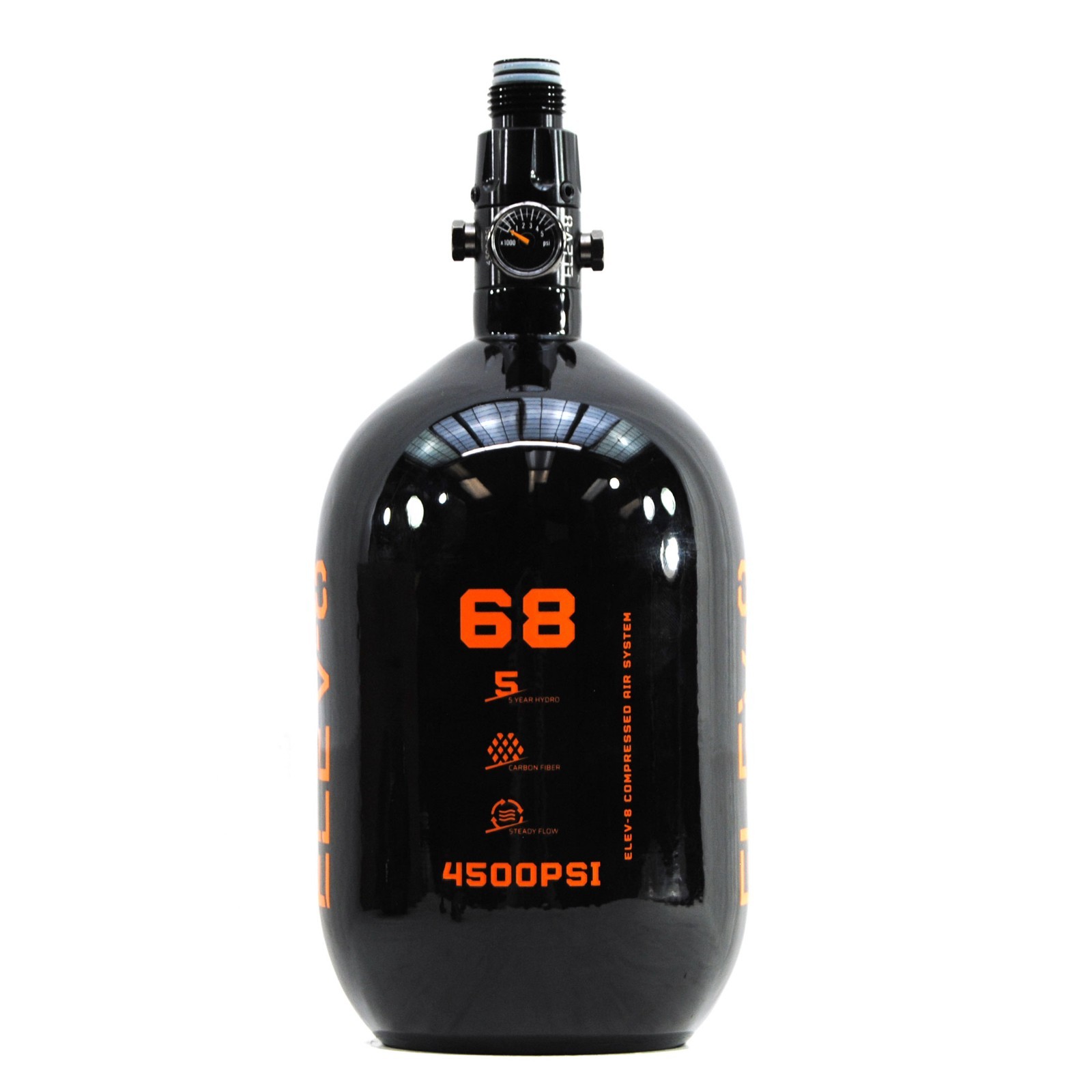 ELEV-8 Products 68ci/4500psi Paintball Carbon Fiber HPA Tank Gloss Black/Orange