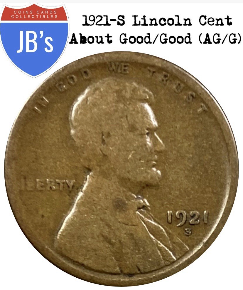 1921-S Lincoln Wheat Cent Penny 1c - Circulated About Good/Good (AG/G)