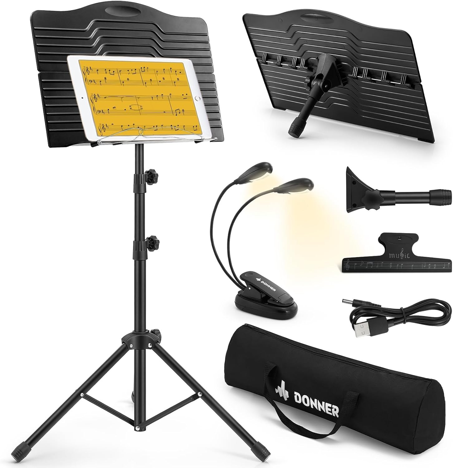 Foldable Music Stand with Light and Accessories - Versatile for Stage or Studio