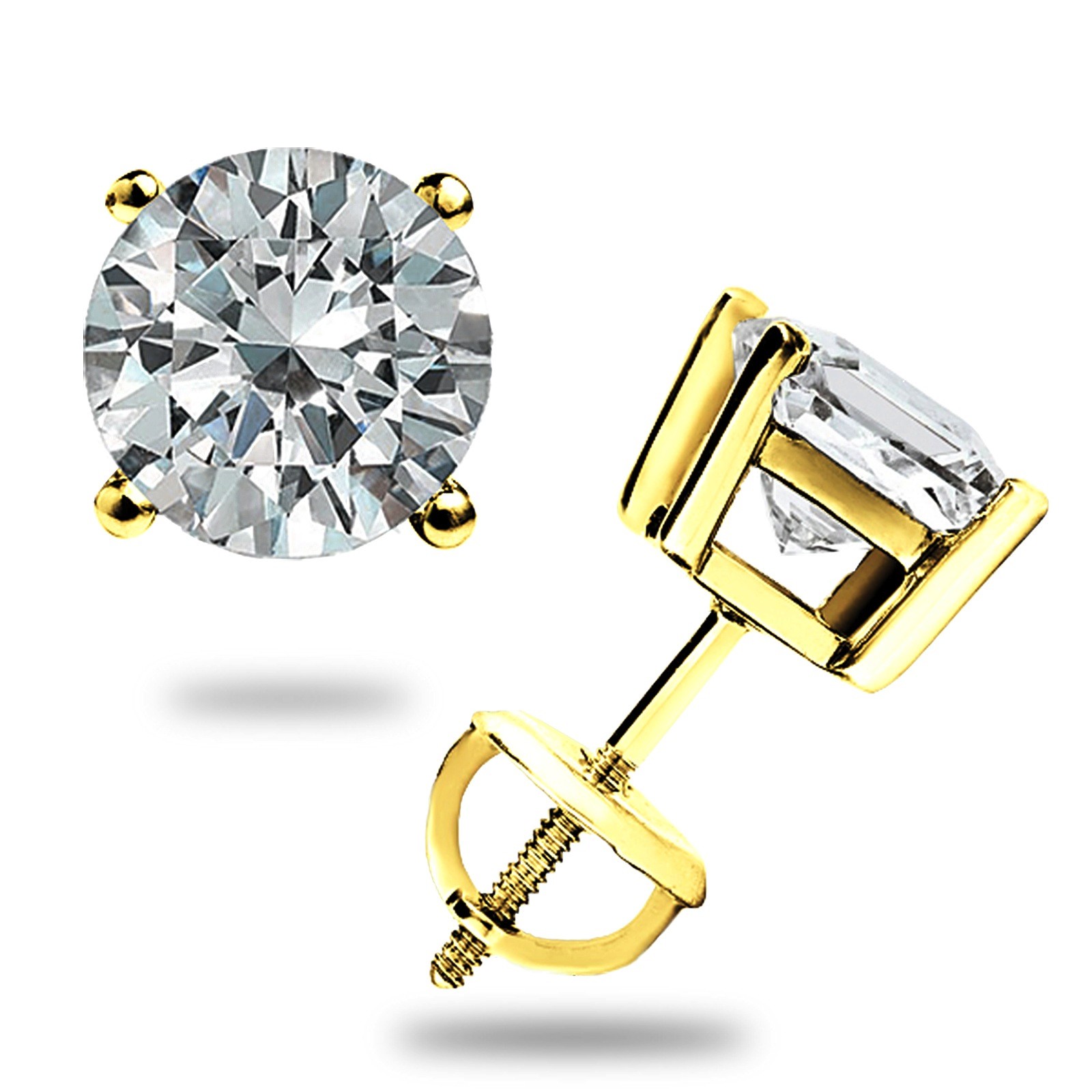 2 Carat Moissanite Studs Solid 14K Gold – Screw Backs – Certified GRA GIFT READY