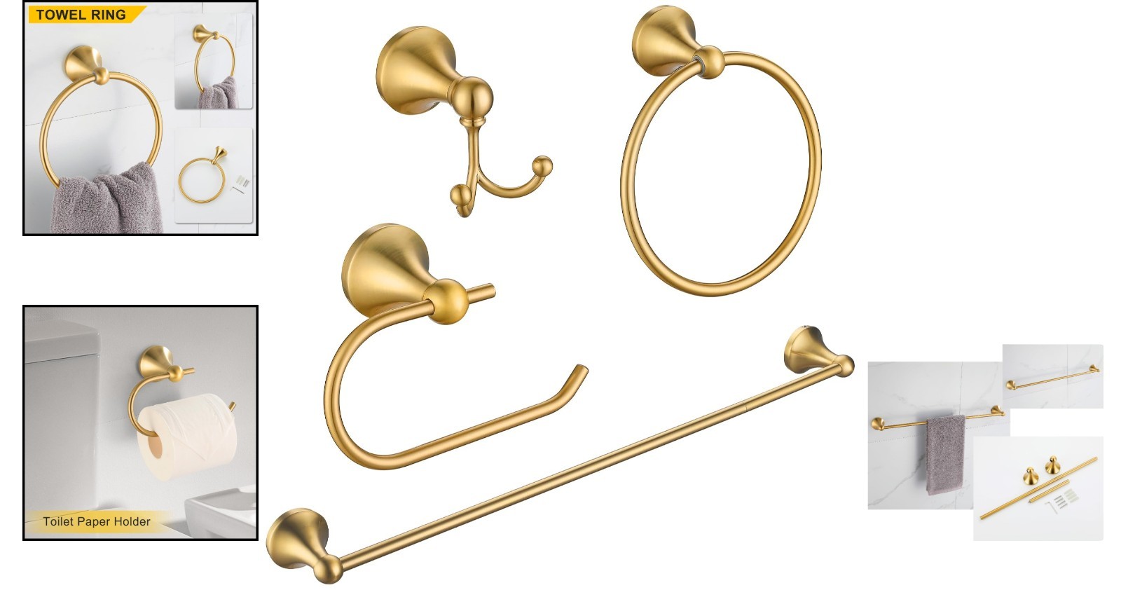 Modern Gold Bathroom Hardware Set - Brushed Finish, Rust Resistant Accessories