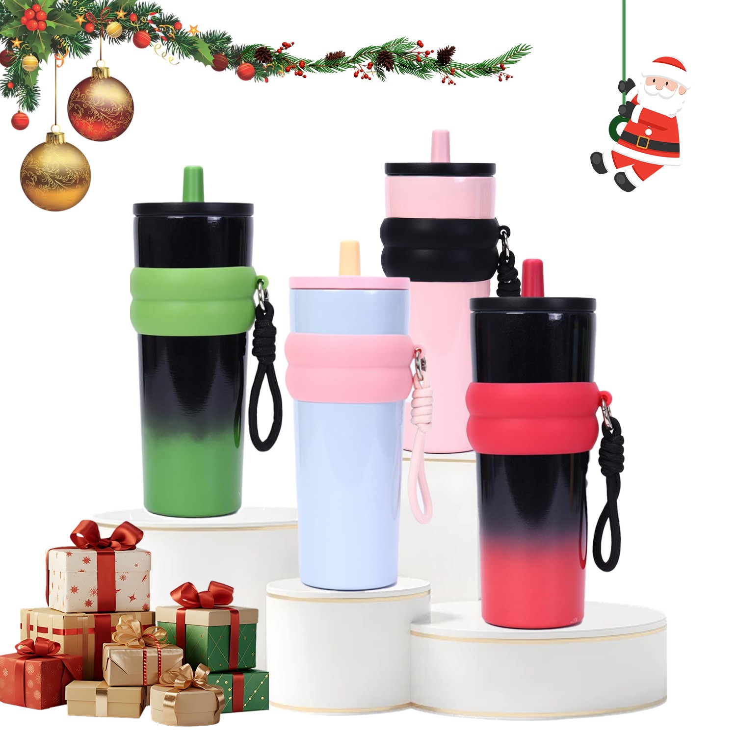 Stainless Steel Insulated Tumbler with Straw, Leak-Proof Portable Outdoor Cup,V