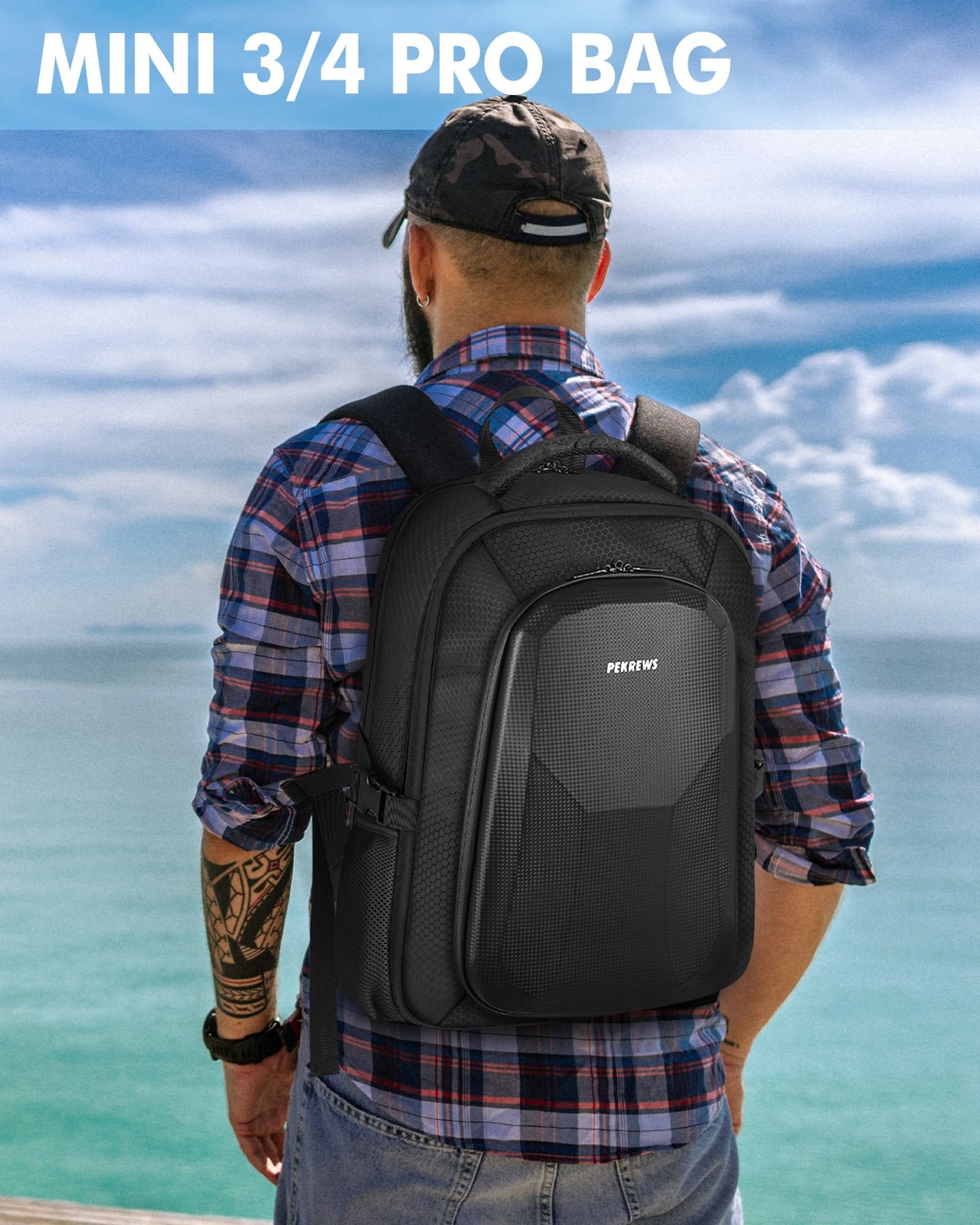 PEKREWS Mini 4 Pro Case, 3/4 Waterproof Hard Carrying Large, Black