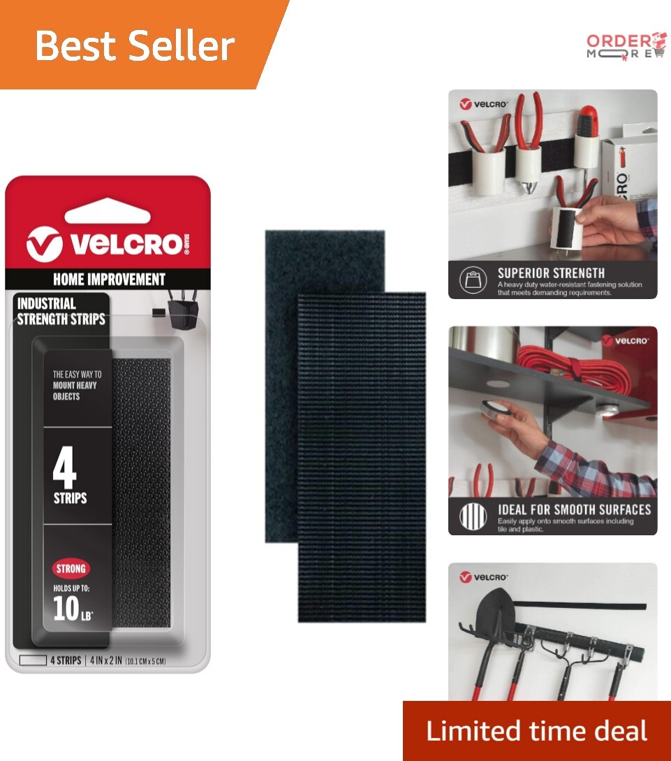 Professional Grade Heavy-Duty Fasteners - 4 Sets of 4x2 Inch Hook & Loop Strips