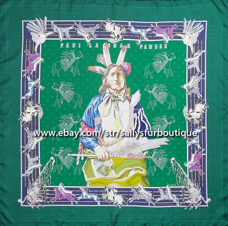 Sallys 18 Momme Twill Silk Wrap Scarf Indians Print Double Face Kerchief 35"