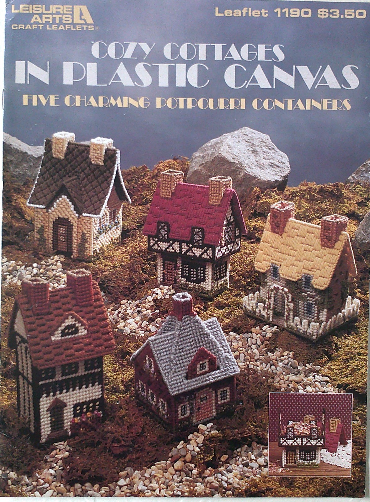 Leisure Arts Cozy Cottages 5 Charming Containers Plastic Canvas Patterns