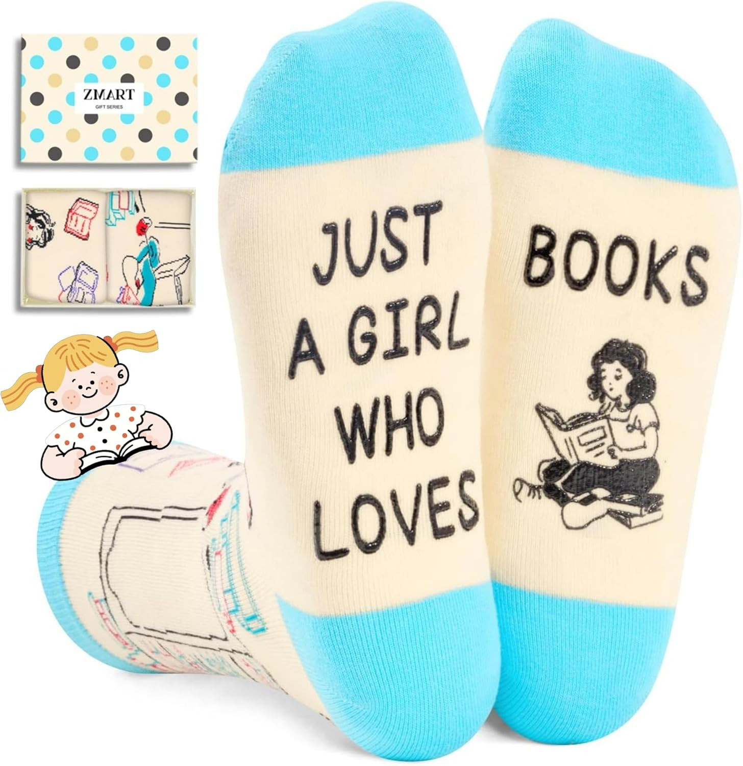 Book Lover Gifts - Funny Reading Teacher Socks for Readers Women Men with Card