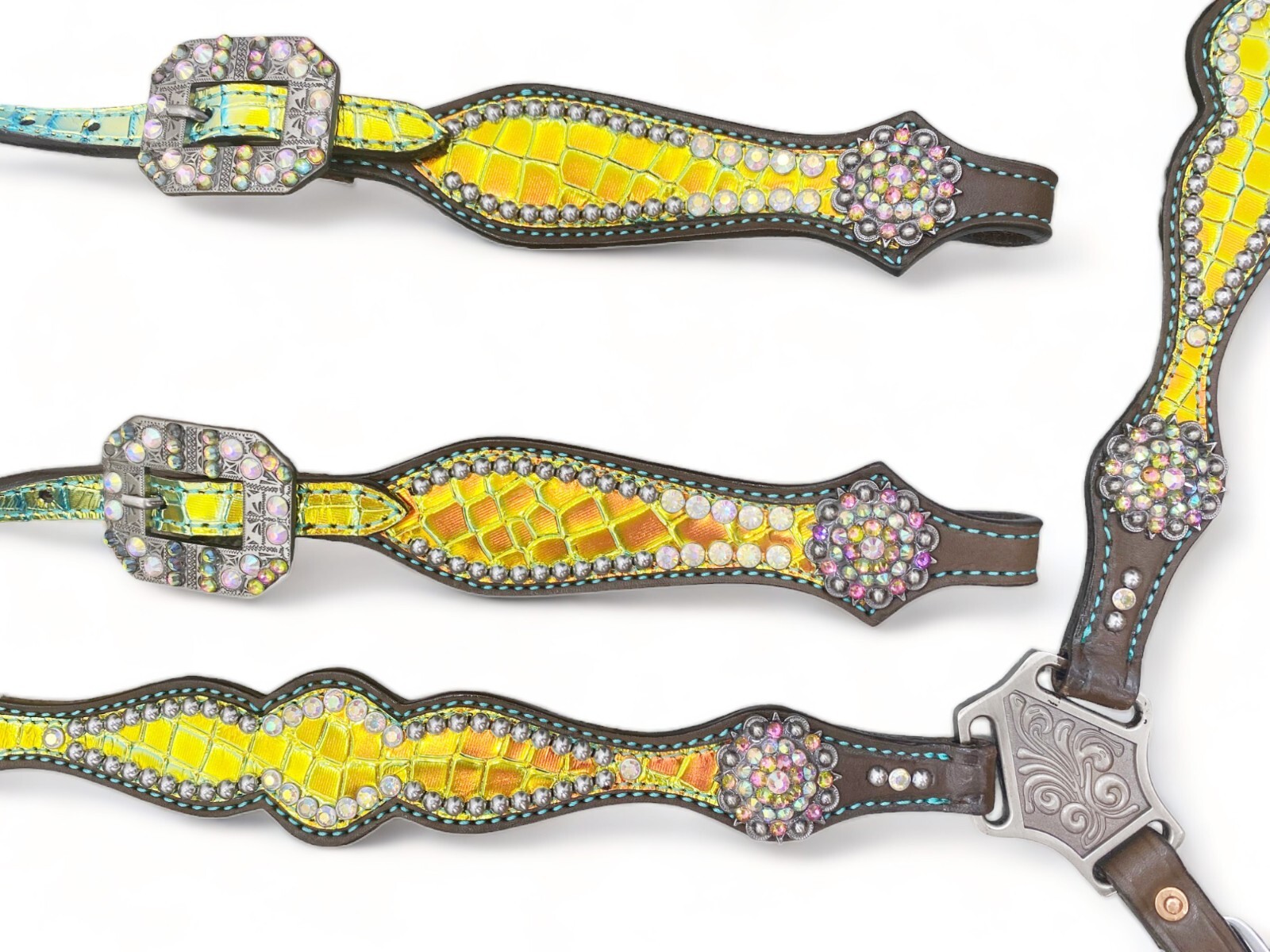 Genuine Leather Western Headstall Breast Collar tack Set for Horse Decorated