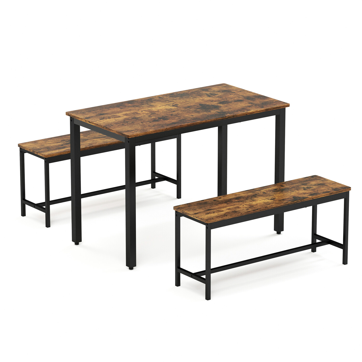 3 Piece Dining Table Set Table w/ 2 Benches Kitchen Breakfast Furniture US
