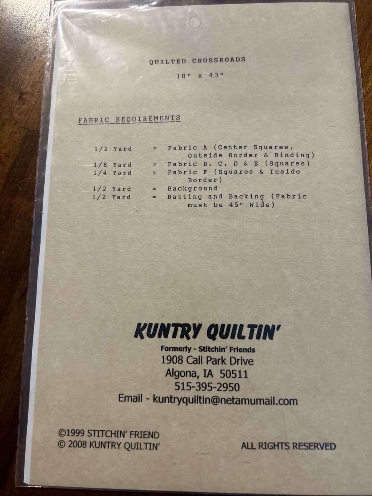 Quilted Crossroads Table Runner Pattern #991 Kuntry Quiltin New