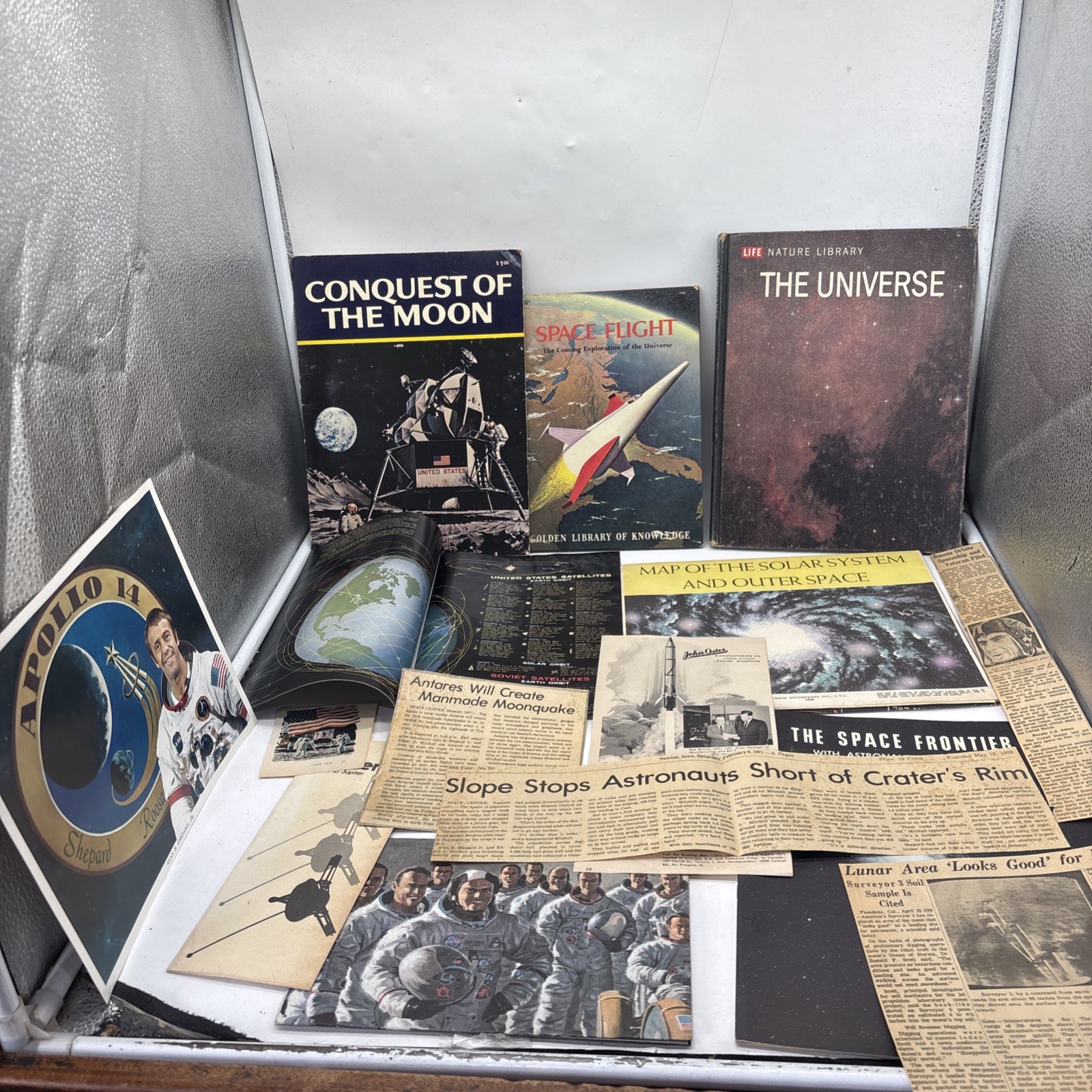 Vintage Space Lot Of 14 Books Articles Maps Posters 1960-1970s