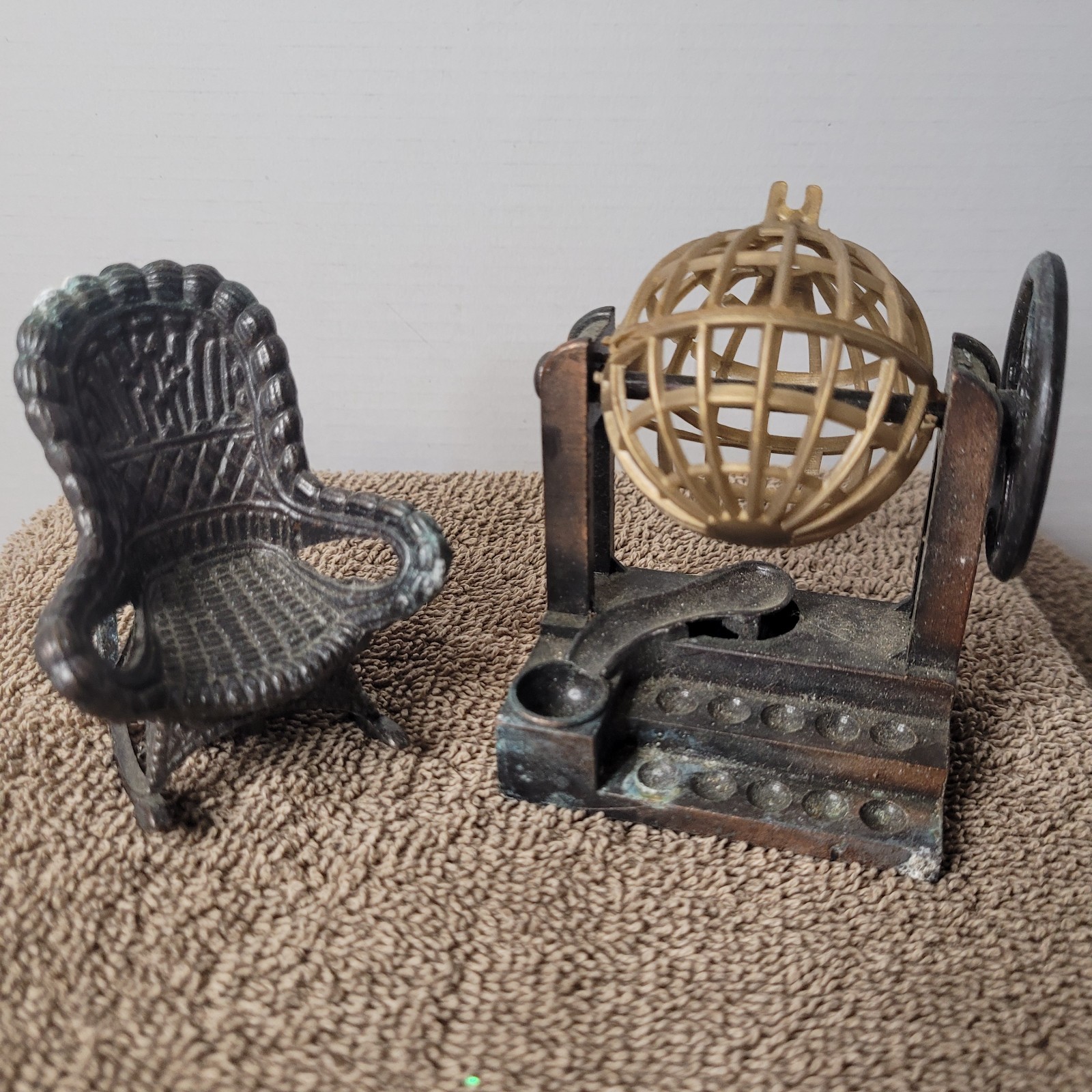 Vintage Die Cast Miniature Metal Pencil Sharpener Set of 2, Rocking Chair, Bingo