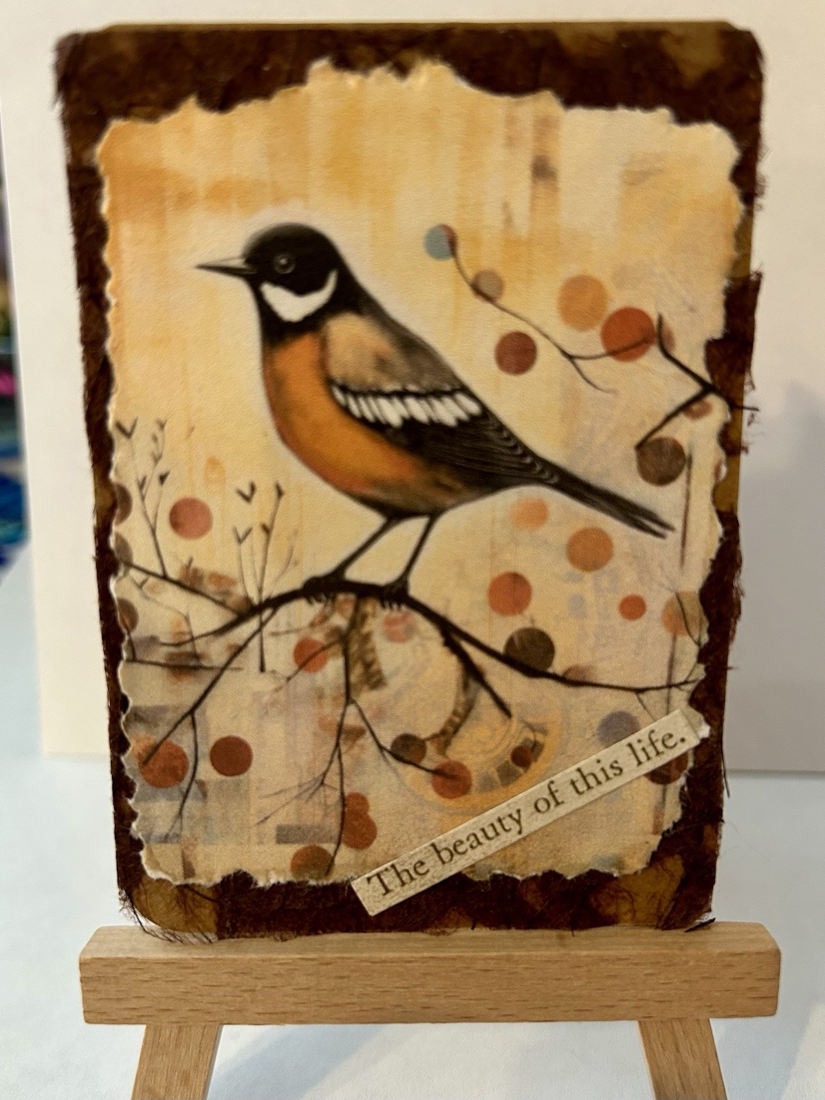 ACEO Art Card/Collage-Bird-The Beauty Of This Life