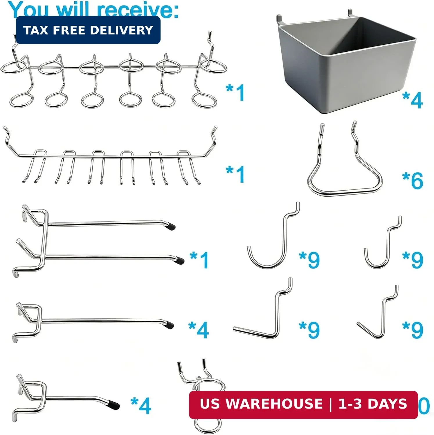 Pegboard Hooks Assortment with Pegboard Bins, Peg Locks, for Organizing