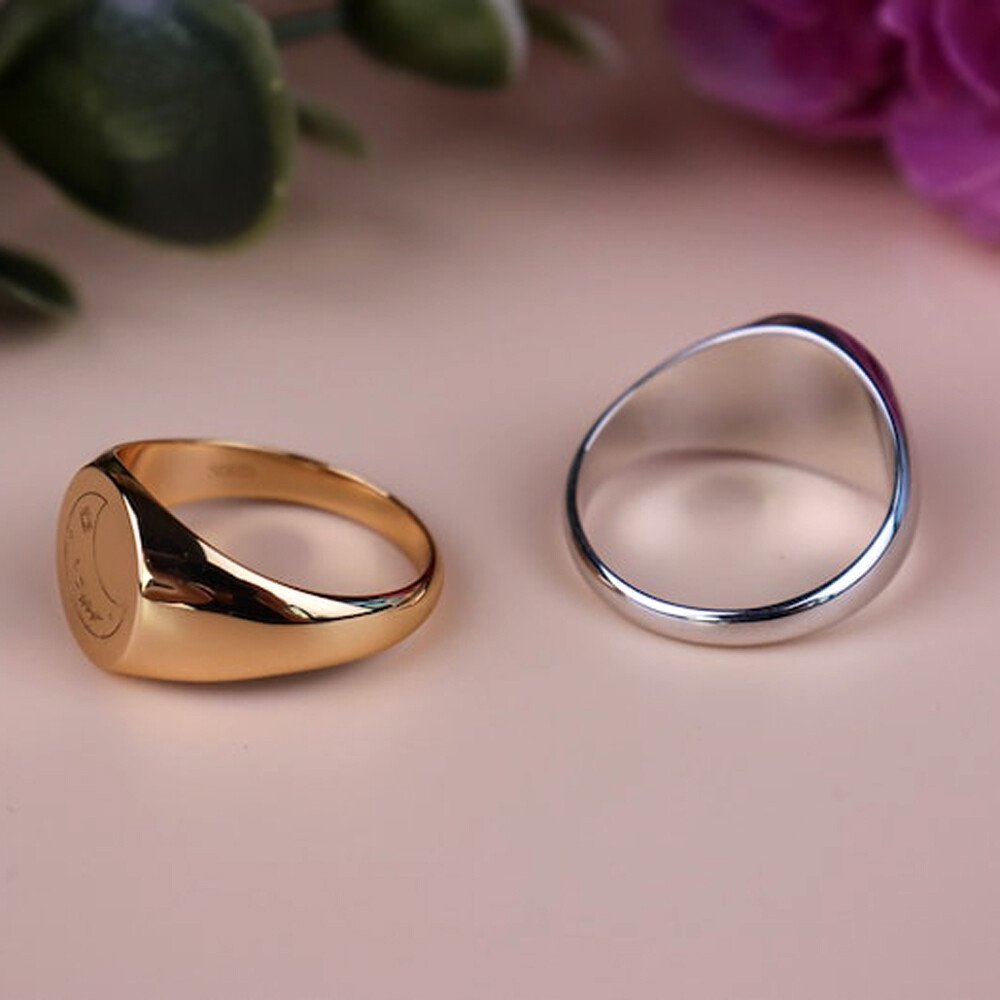 Personalized Signet Ring, Custom Made Silver Ring, Flower, Moon Signet Gift Ring