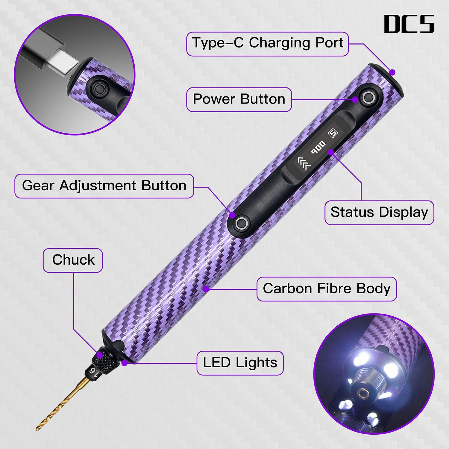 Mini Electric Drill, Smart Precision Hand Drill with OLED Display, 5-Speed, 900R