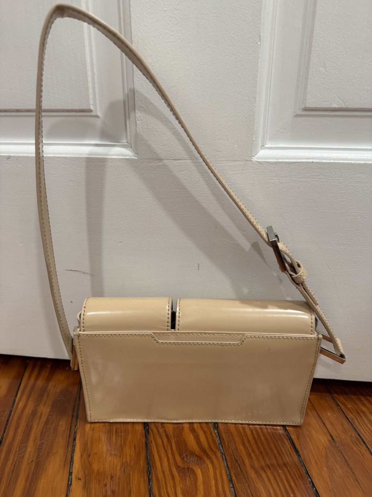By Far Billy Patent Leather Shoulder Bag Beige
