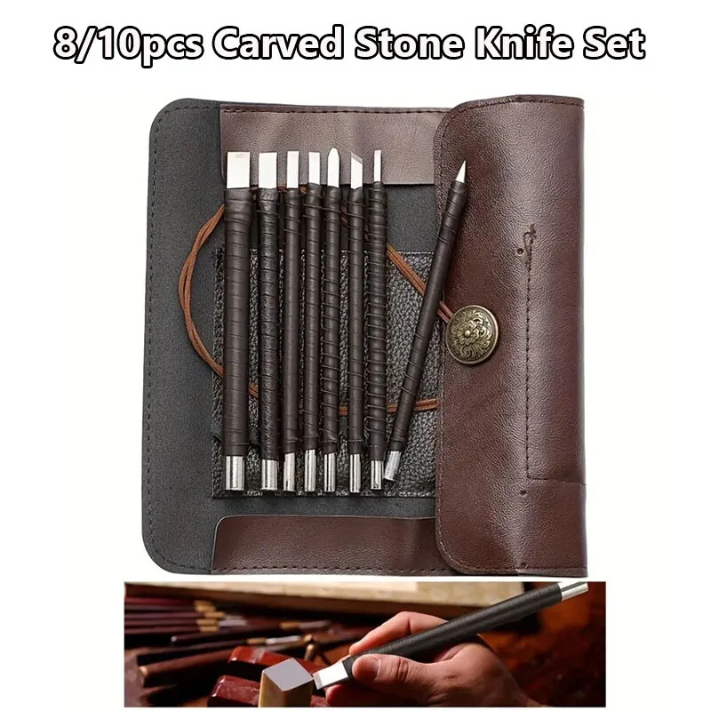 8/10Pcs Tungsten Steel Professional Stone Carving Hand Tools Set Stone Carving