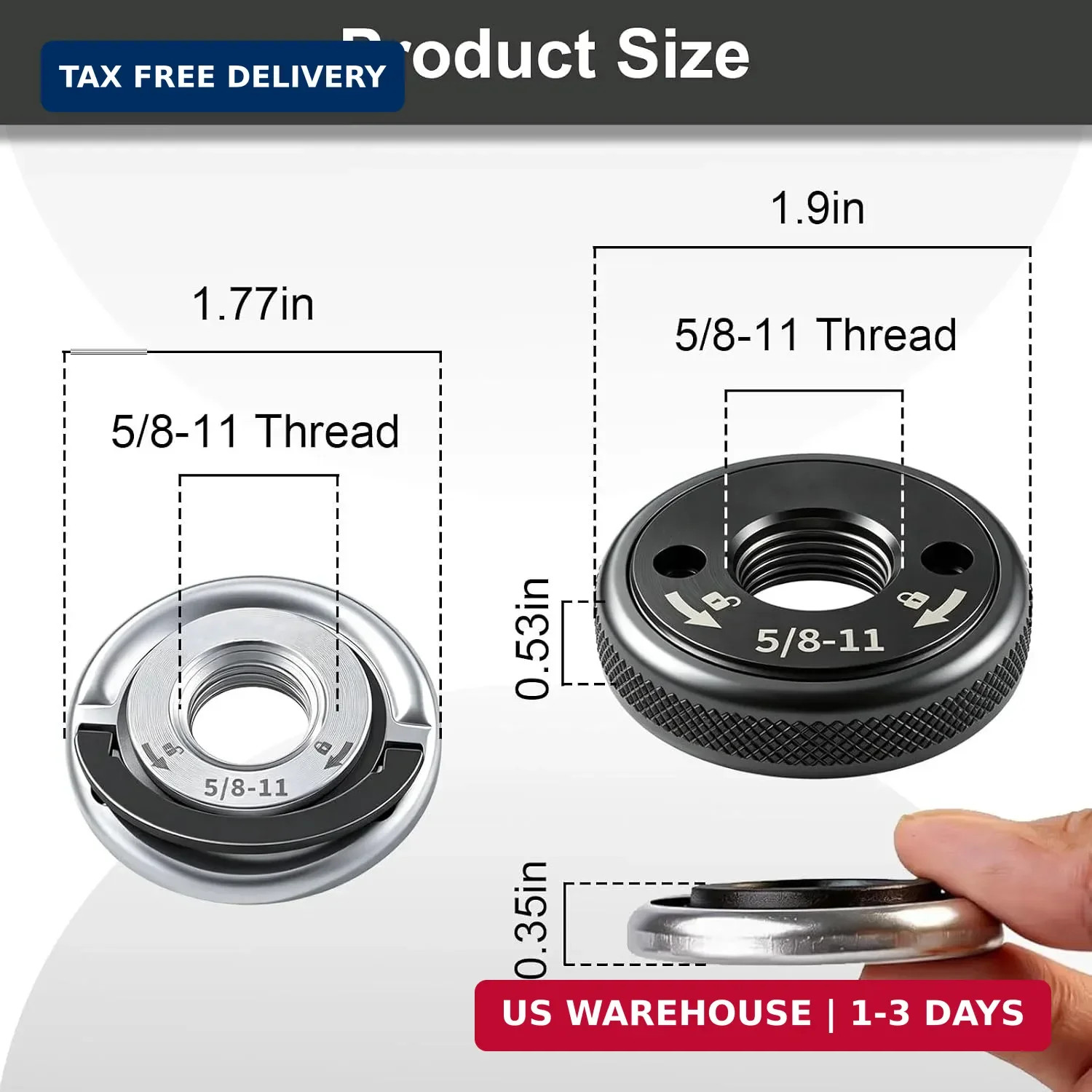 2-Pack 5/8"-11 Angle Grinder Flange Nuts, Tool-Free Quick Release Locking Kit. S
