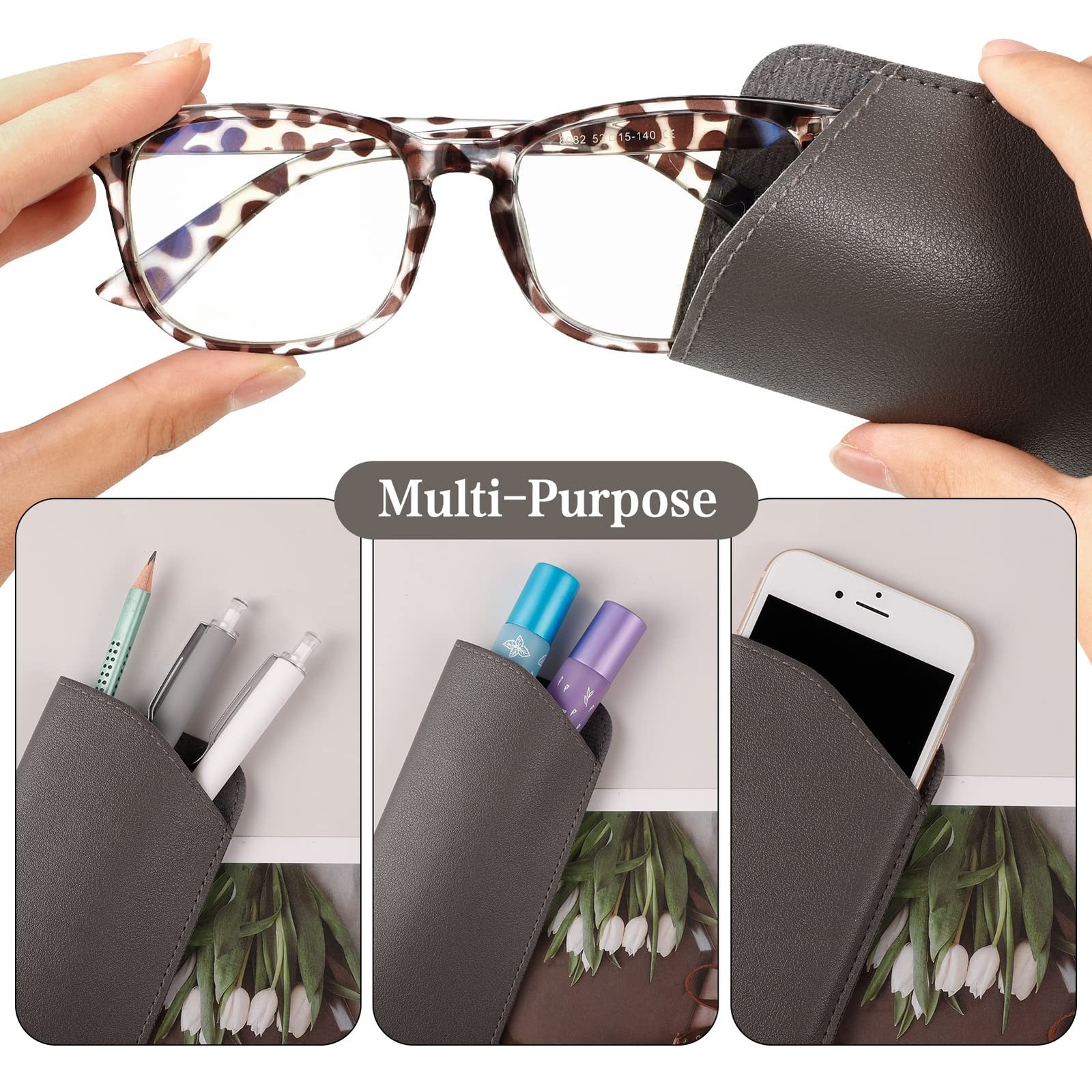 CREPUSCOLO 6 Pack Soft Glasses Cases, Leather Eyeglass