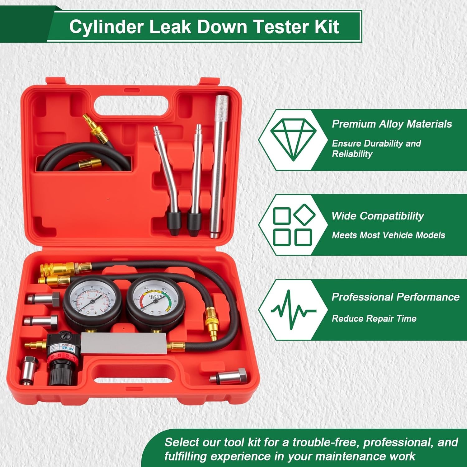 Engine Compression Diagnosis Tester Cylinder Leak Down Gauges Detector Leakage