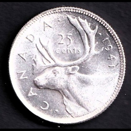 Canada 1941 25c Twenty Five Cent Silver Quarter King George VI BU .800 Silver