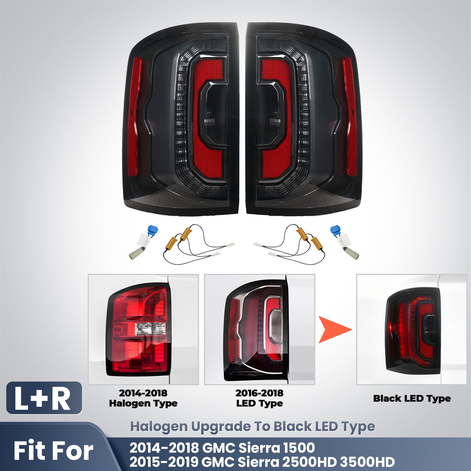 Halogen Upgrade LED Tail Lights For 2014-2018 GMC Sierra 1500 2500/3500HD LH+ RH