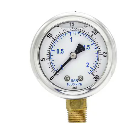 Pic Gauges 201L-204C Industrial Pressure Gauge, 0 To 30 Psi, 2 In Dial, 1/4 In